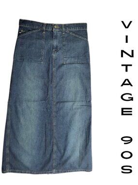 POLO RALPH LAUREN Vintage 90s Side Buckle Denim Jean Maxi Skirt Women's 6